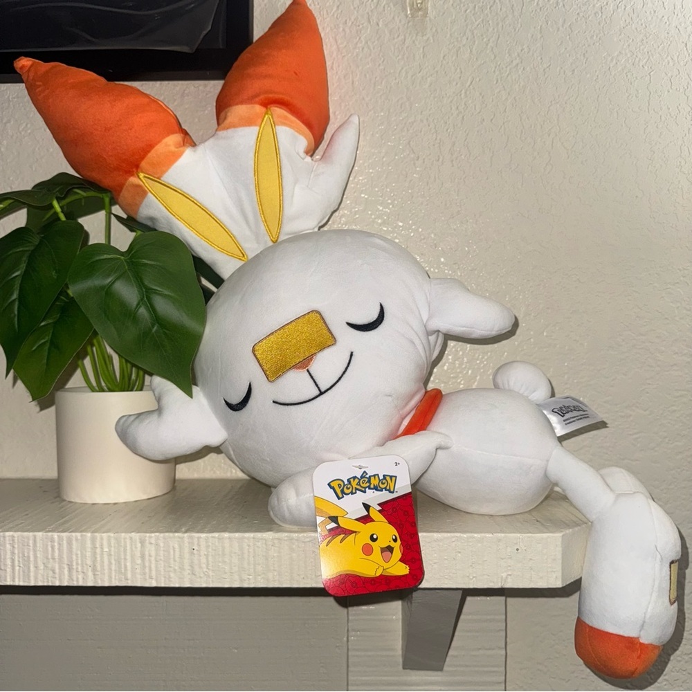 NWT Pokémon Plushie Scorbunny Sleeping 18 inch Plush New Stuffed Animal Rabbit